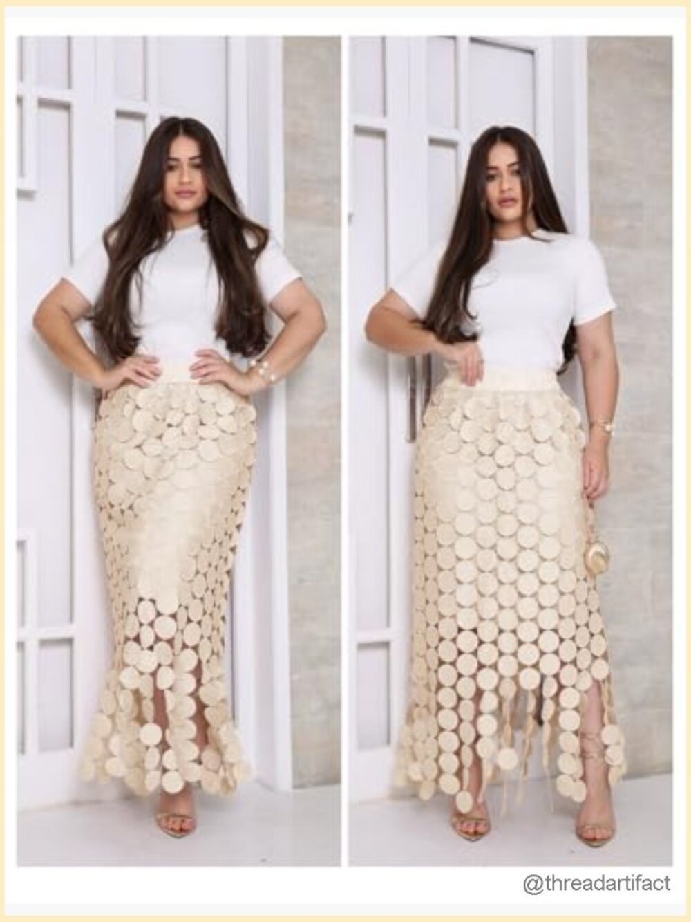 Boho Hollow Out Fringe Hem High Waisted Maxi Skirt - Picture 4 of 7
